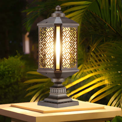 Antique Die-Cast Aluminum Waterproof Glass Shade Retro Fence Post Lights-Lighom