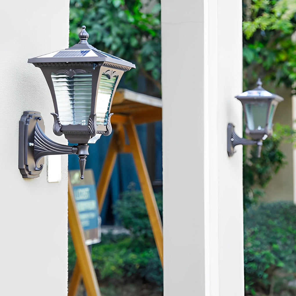 Vintage Striped Glass Black Retro Solar Wall Light — Set of 2