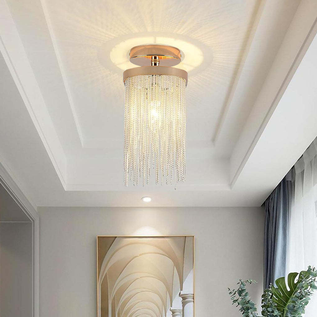 Metal LED Farmhouse Semi Flush Mount Tassel Pendant