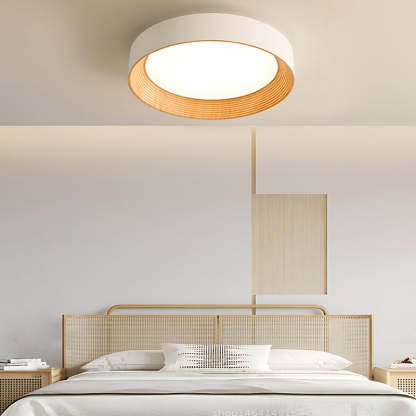 Round Iron Three Step Dimming Modern Wood Texture LED Ceiling Lights Fixture-Lighom