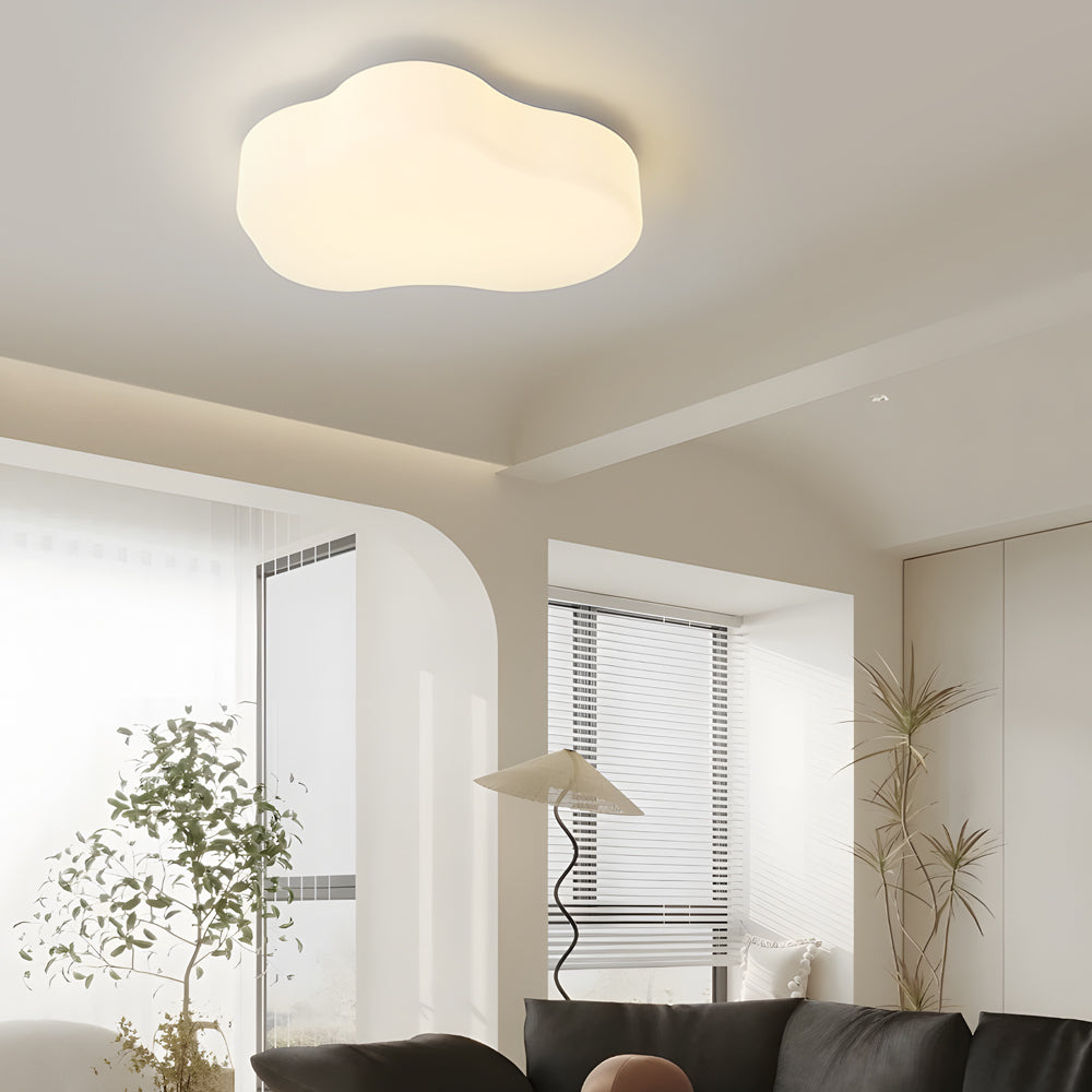 Modern milky cloud flush mount lighting in metal — 3-Light