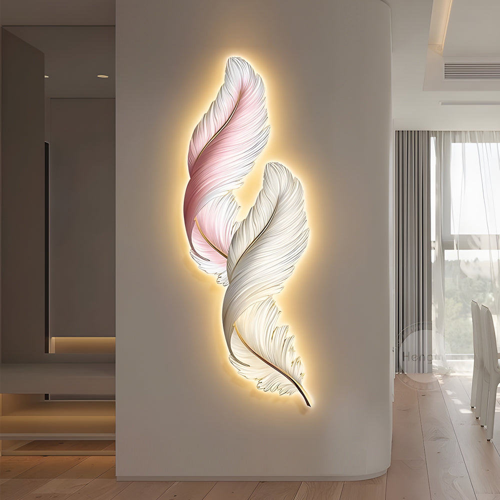 Feathers Creative Luxury Decorative Painting USB Remote LED Wall Lights-Lighom