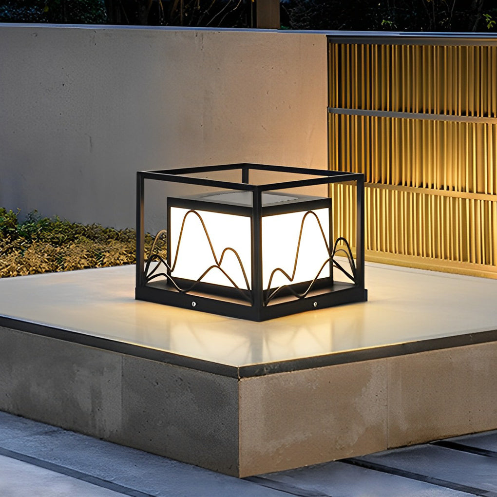 Square Mountain Scenery Solar Post Cap Light