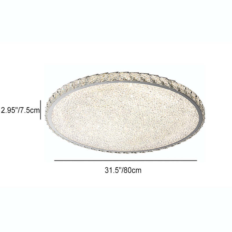 Modern Stainless Steel Crystal Rectangular LED Flush Light — Extra Large - Round / Infinitely Dimmable / 110V-120V For US/CA