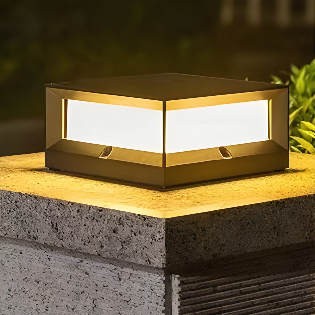 Square Black Modern Solar Outdoor Fence Post Light