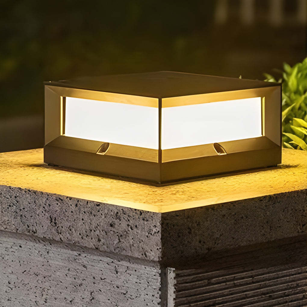 Square Black Modern Solar Outdoor Fence Post Light