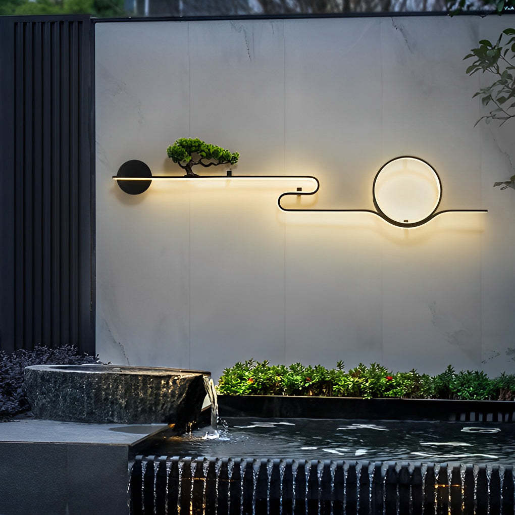 Moon Tree Scenery Waterproof LED Black Retro Outdoor Sconce