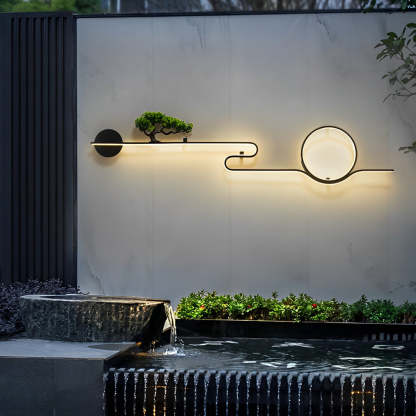 Moon Tree Scenery Waterproof LED Black Retro Outdoor Sconce
