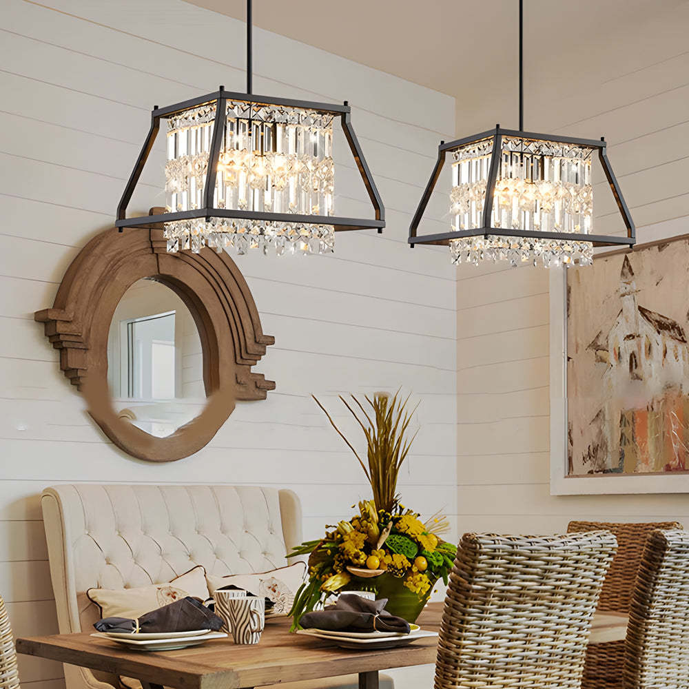 Trapezoidal Black Metallic Crystal Dining Chandelier