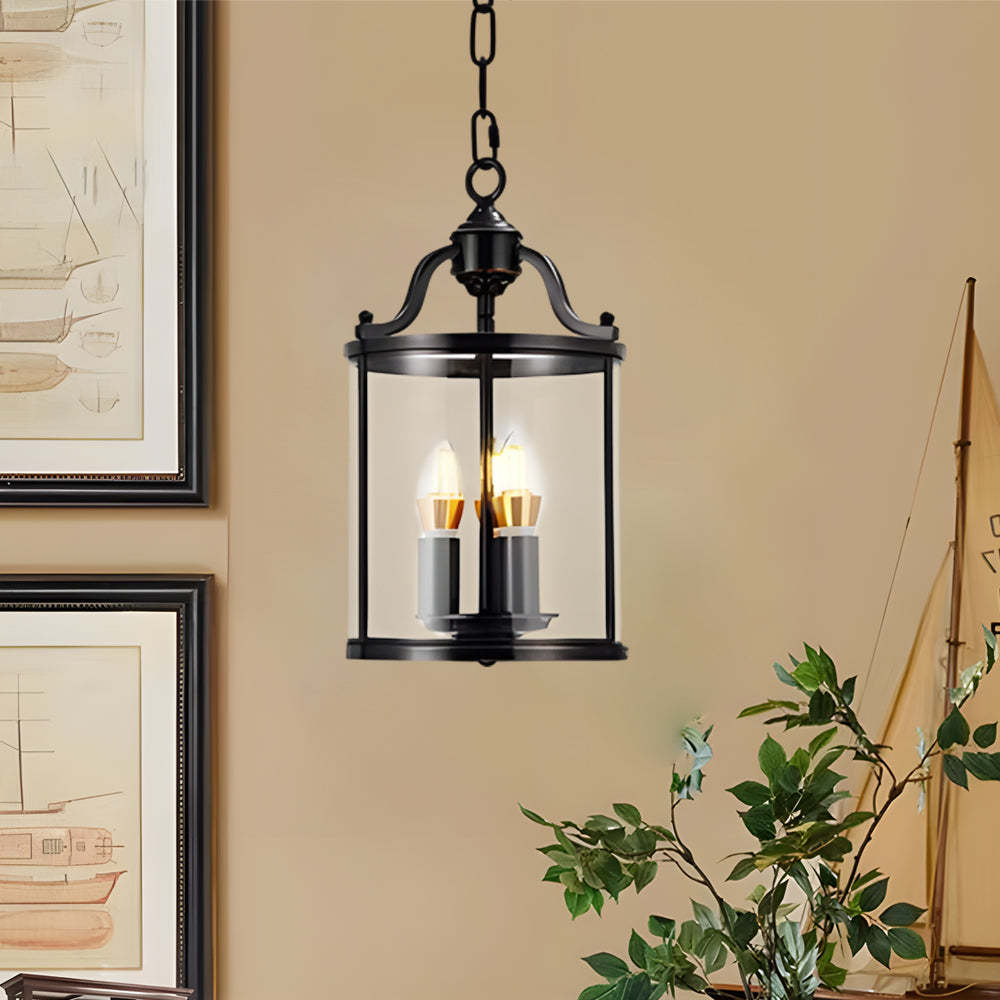 3/4-Light Vintage Cylinder Glass Lantern Pendant - Black