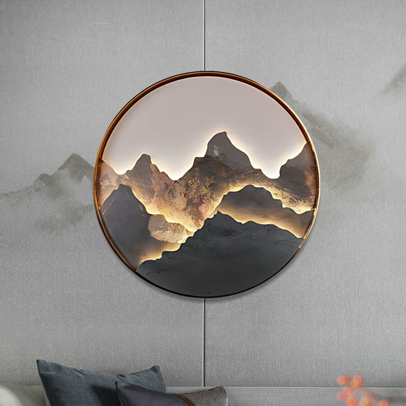 Round Natural Rock Slab Mountain Scenery Painting Modern Wall Lights Fixture-Lighom