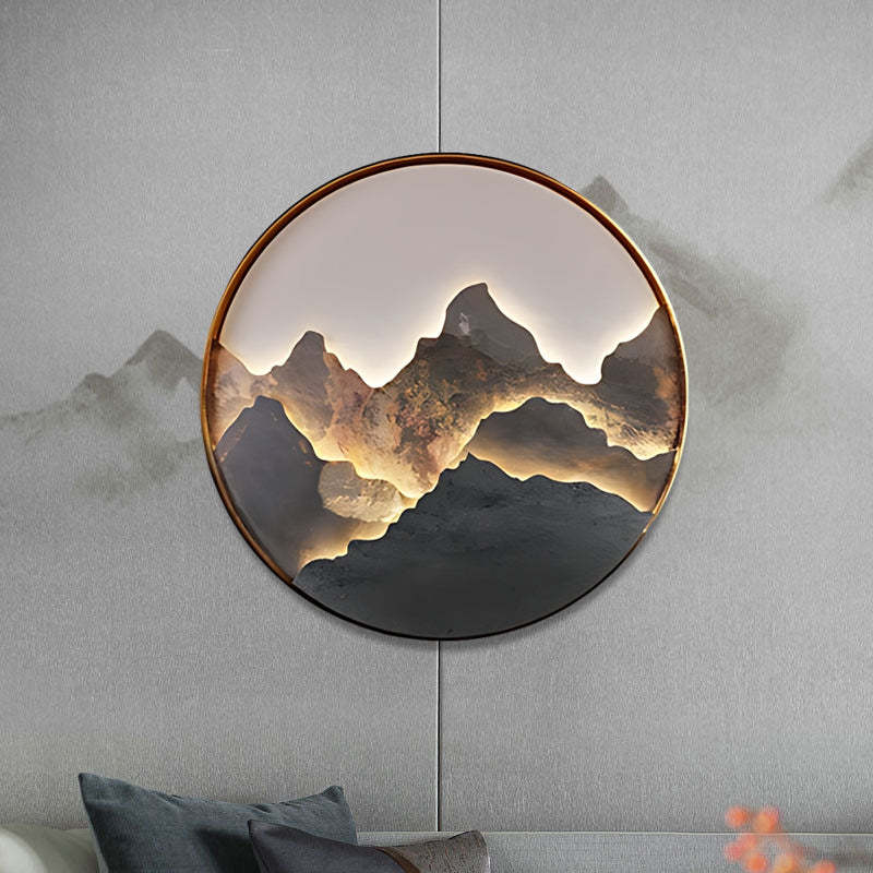 Round Natural Rock Slab Mountain Scenery Painting Modern Wall Lights Fixture-Lighom