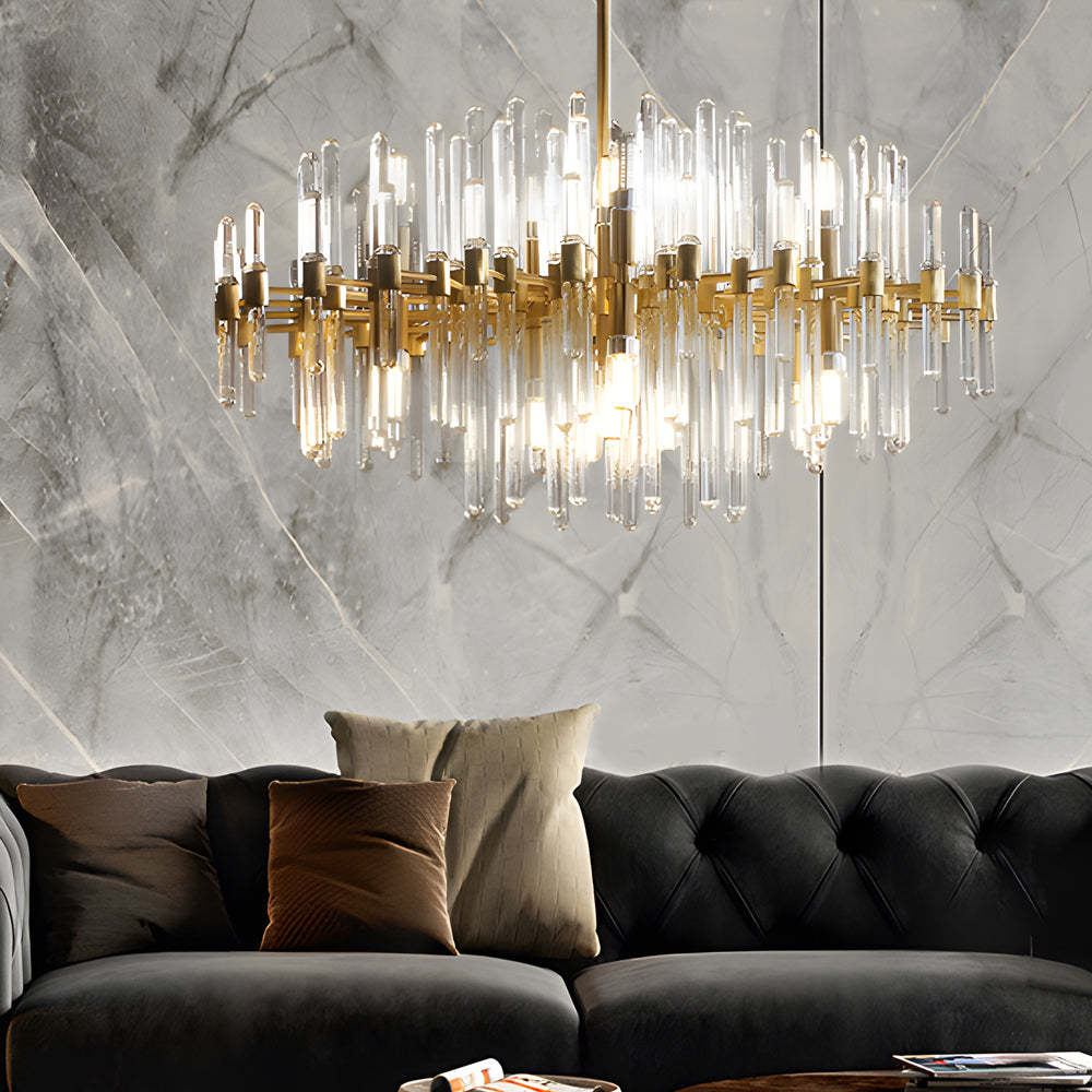 Modern tube brass chandeliers in glass — 28.3"