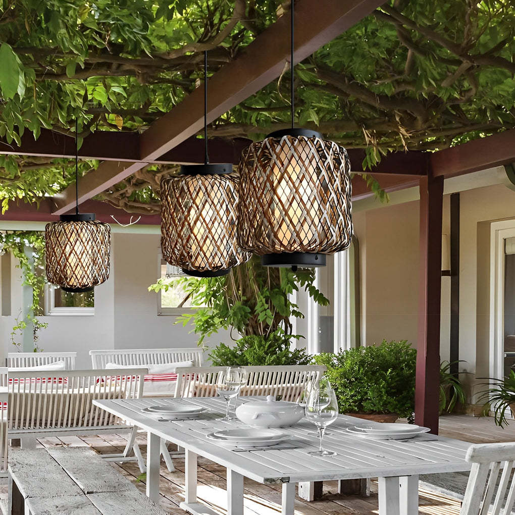 Rattan Waterproof Rustic Modern Outdoor Chandelier Pendants Ceiling Lights-Lighom