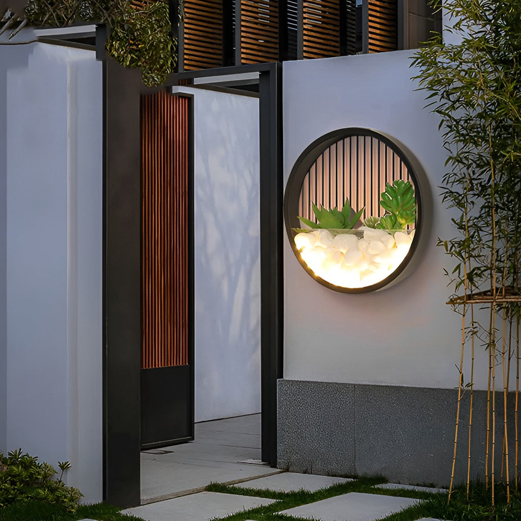 Round Small Artificial Plants Stones 18w LED Modern Outdoor Wall Light-Lighom