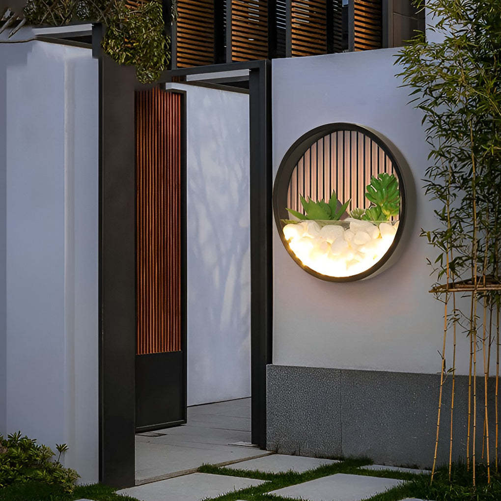 Round Small Artificial Plants Stones 18w LED Modern Outdoor Wall Light-Lighom