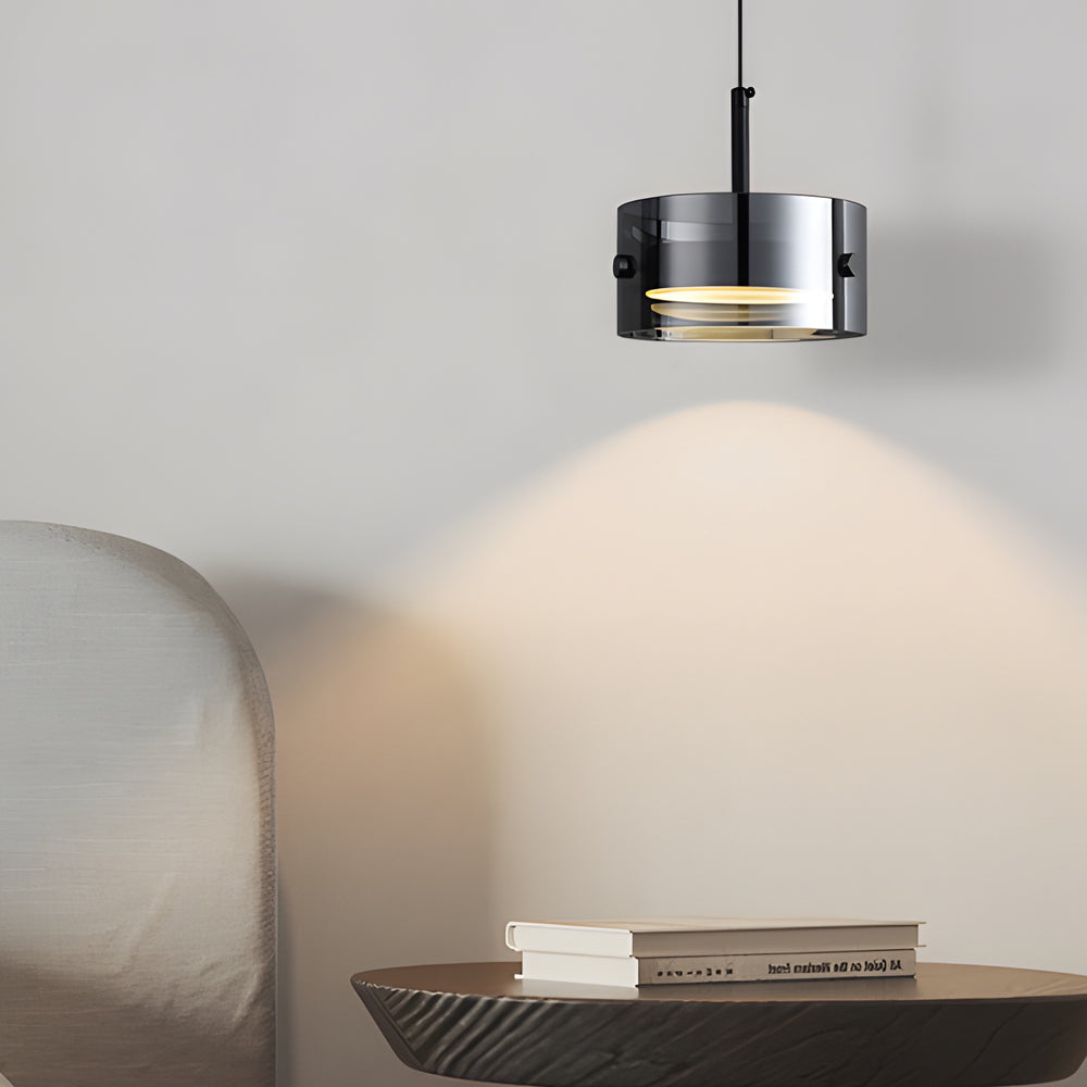 Short Cylinder Glass LED Smoke Gray Nordic Pendant Light
