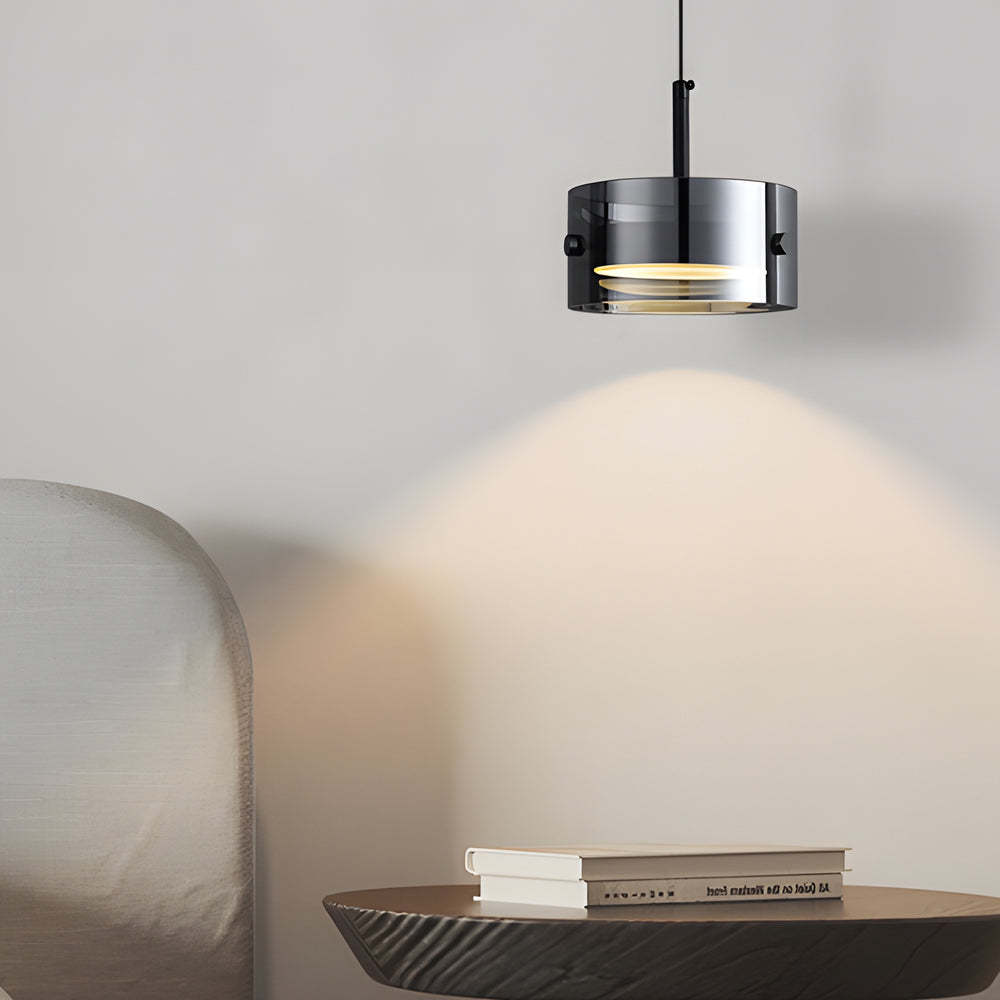 Short Cylinder Glass LED Smoke Gray Nordic Pendant Light