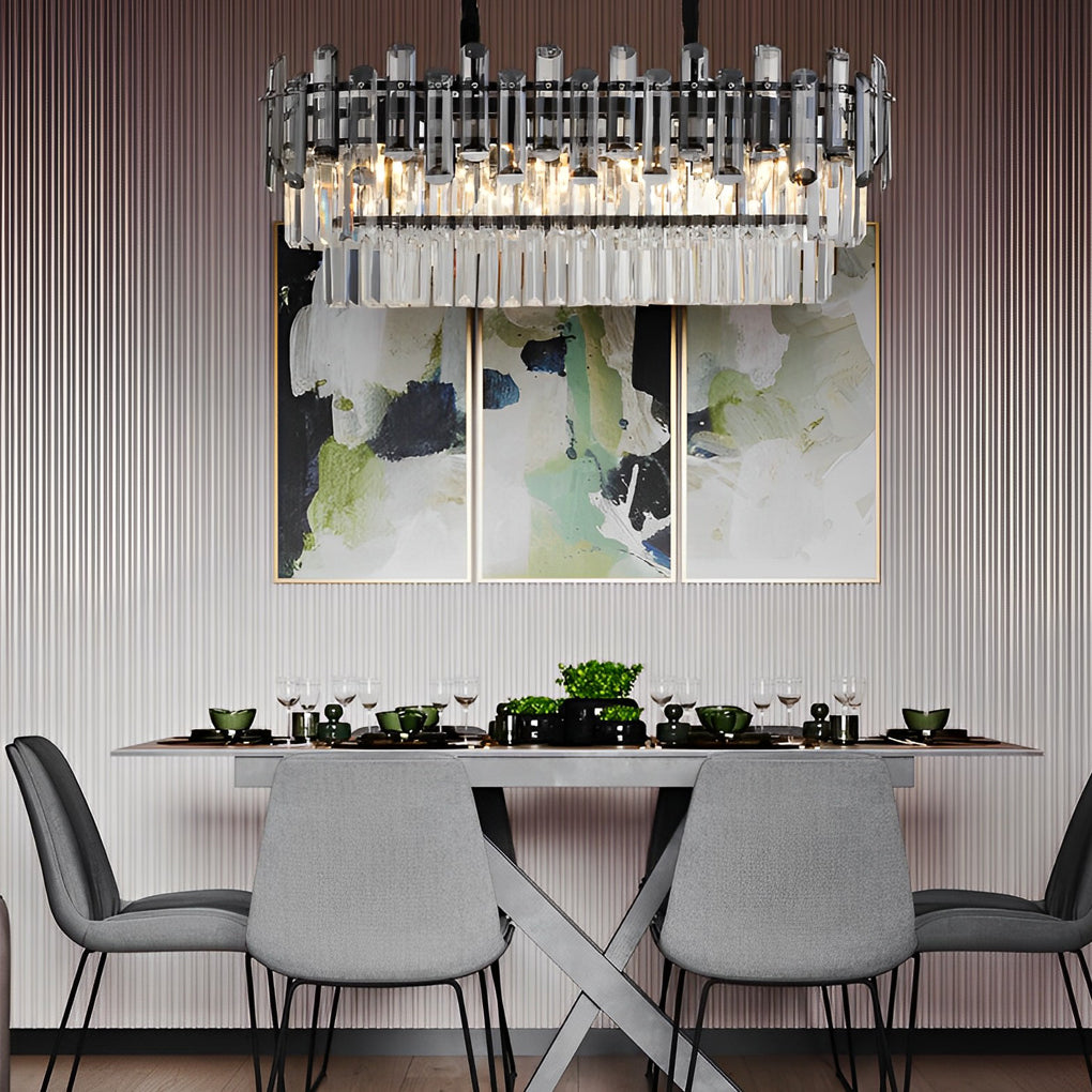 Long Rectangular Three Step Dimming LED Crystal Postmodern Chandelier-Lighom