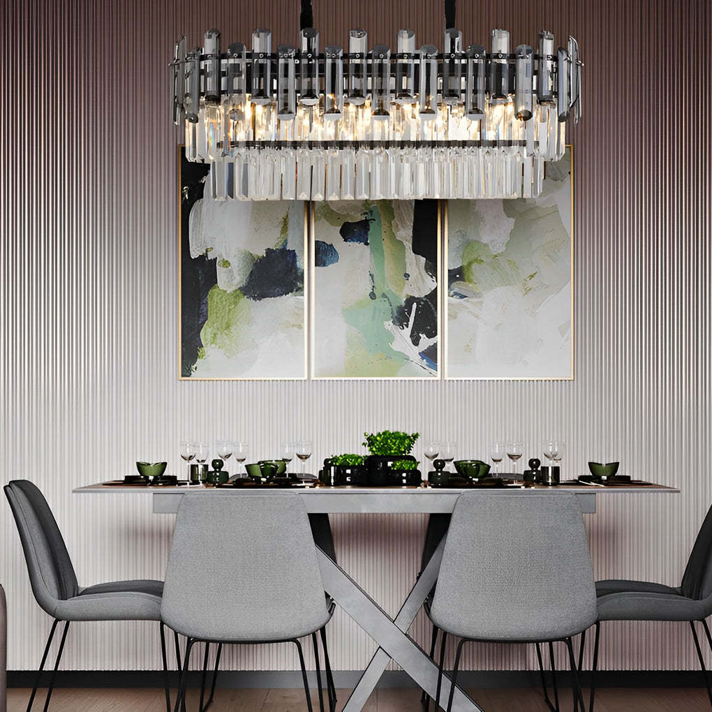 Long Rectangular Three Step Dimming LED Crystal Postmodern Chandelier-Lighom