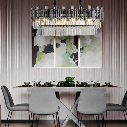 Long Rectangular Three Step Dimming LED Crystal Postmodern Chandelier-Lighom