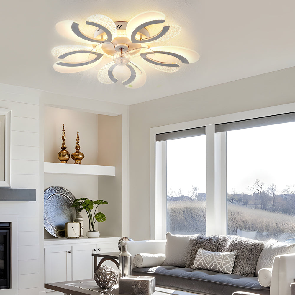 Simple Flowers Mute Timing Stepless Dimming Smart Modern Ceiling Fan Light-Lighom