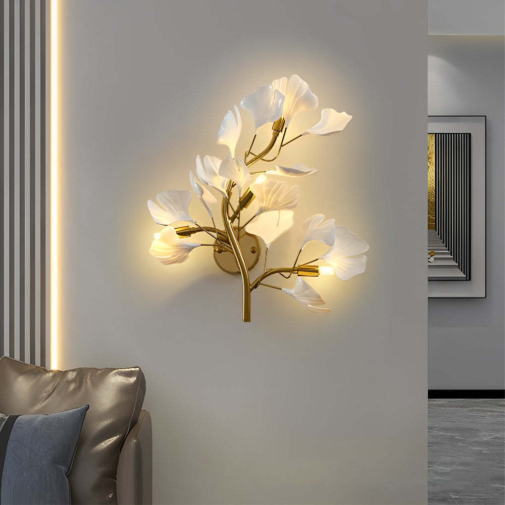 Ginkgo Biloba Leaves Branches 3 Step Dimming Gold Nordic Wall Lights Fixture-Lighom