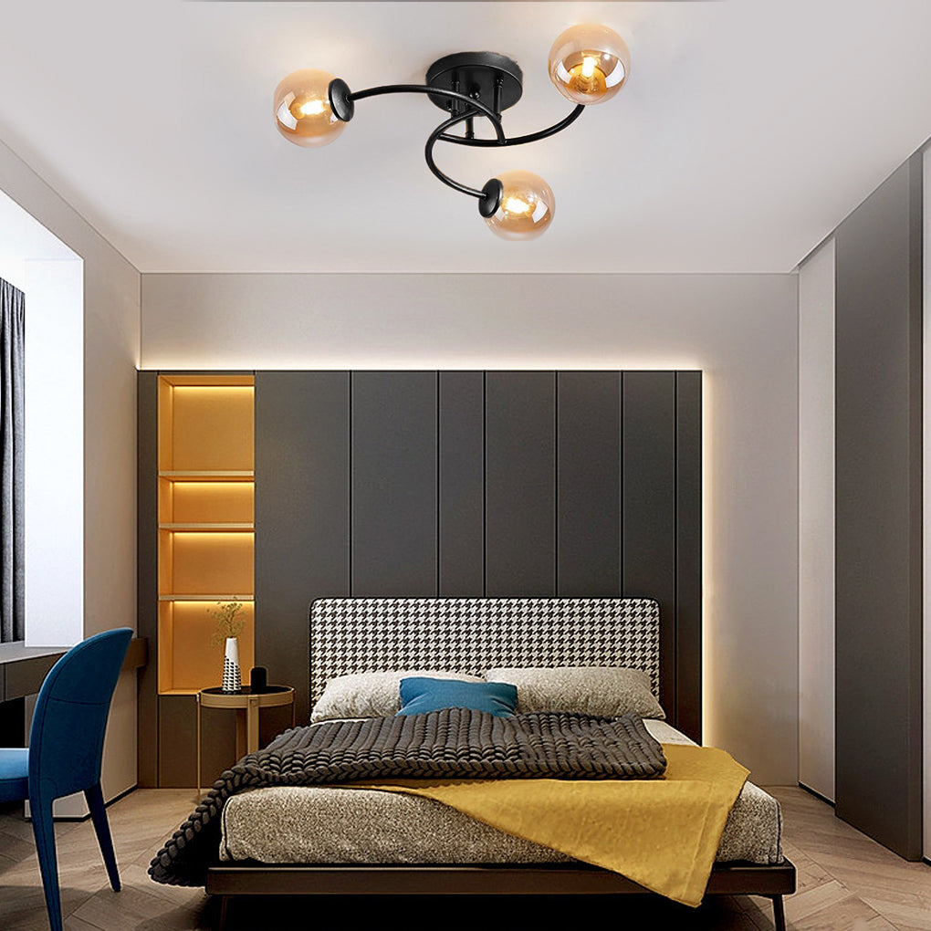 5-Light Glass Globe Swirled Metal LED Modern Ceiling Light