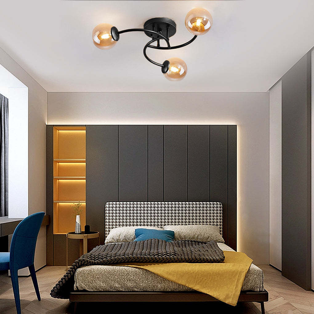 5-Light Glass Globe Swirled Metal LED Modern Ceiling Light
