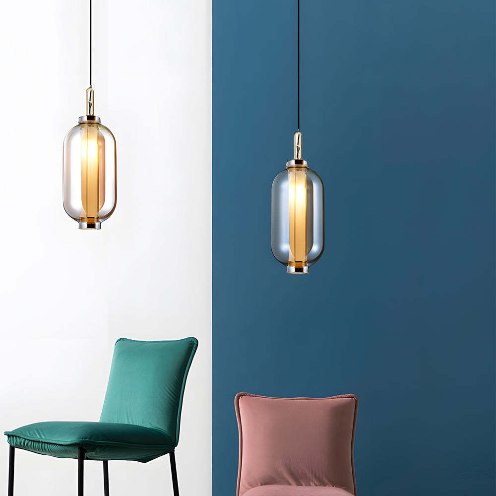 Amber Glass Shade Post-Modern Pendant Lamp