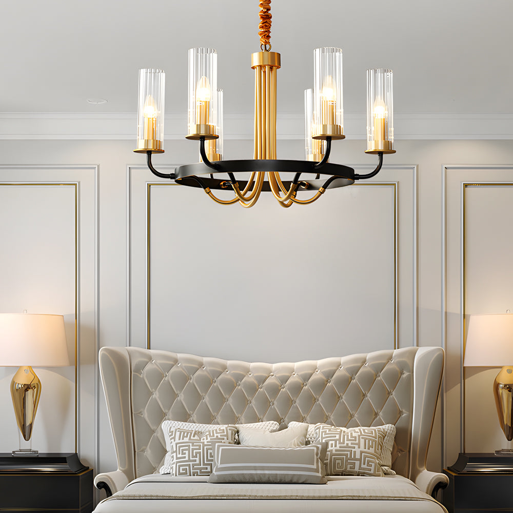 Candlelight Wagon Wheel Chandelier with Glass Shades