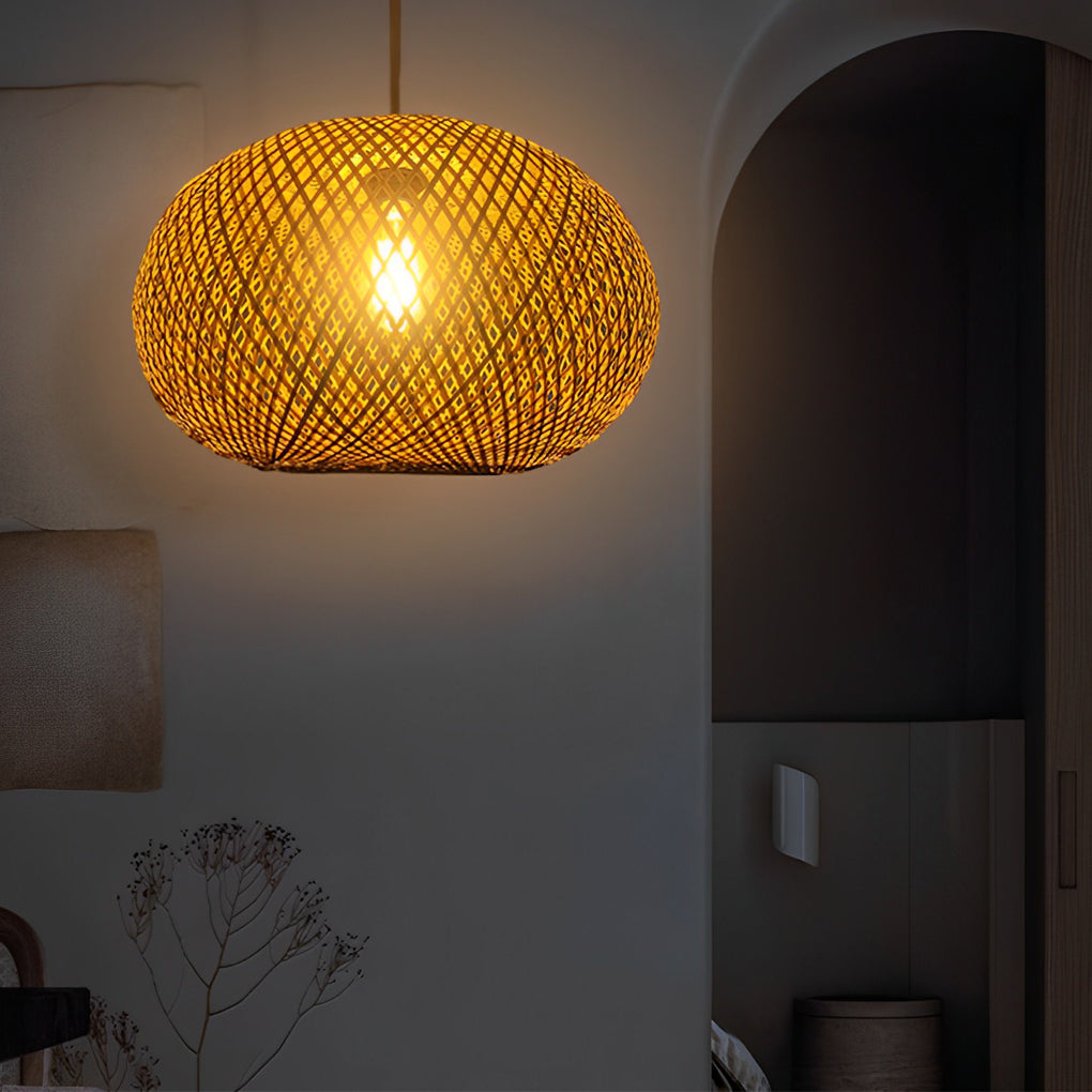 Round Handmade Bamboo Rattan Modern Pendant