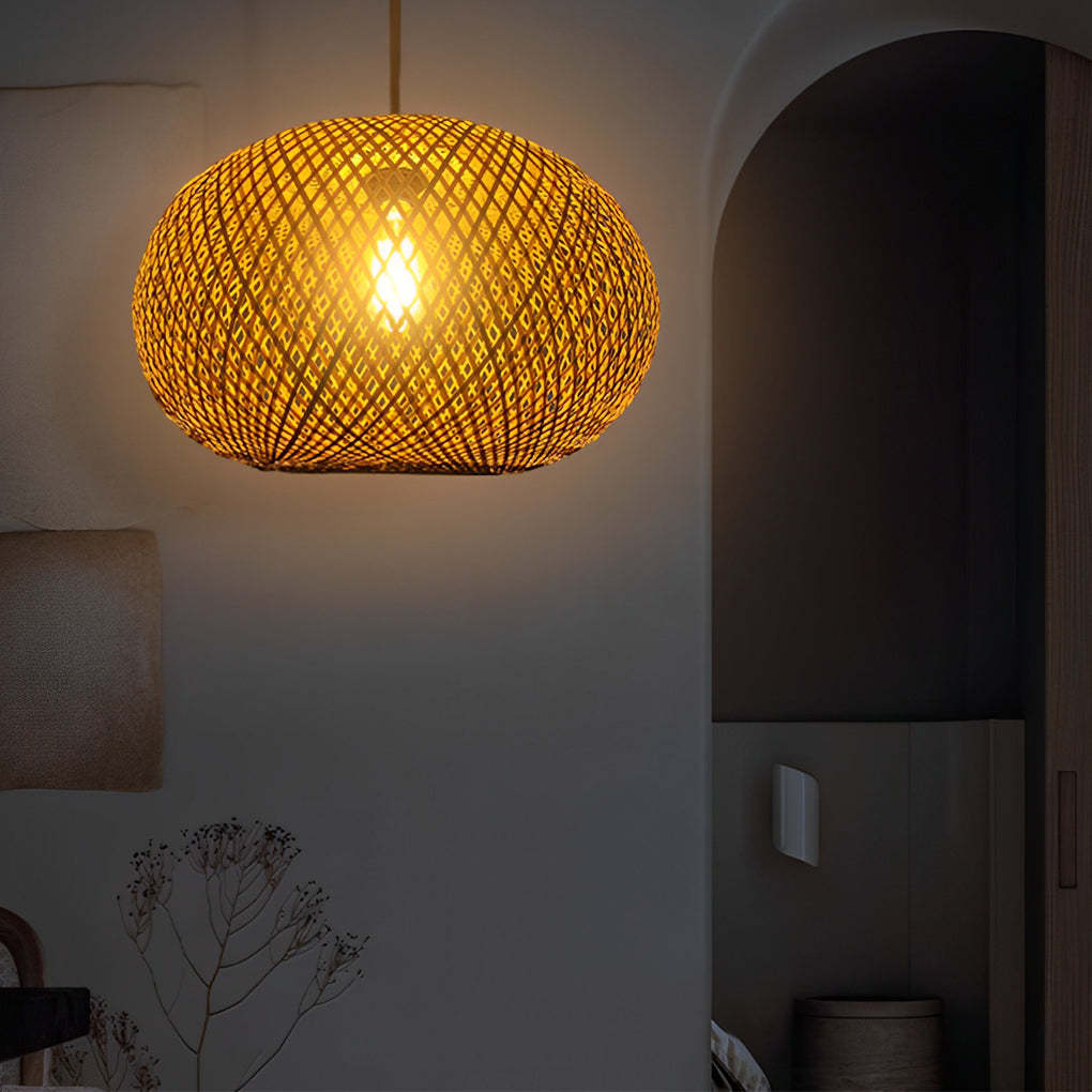 Round Handmade Bamboo Rattan Modern Pendant