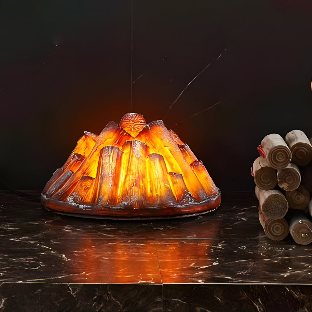 Decorative Resin Firewood Charcoal Pile Simulated Fireplace Flame Lamp-Lighom