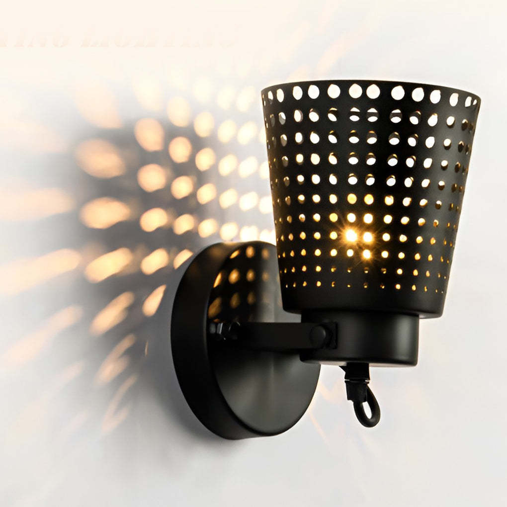 Retro Iron Hollow Adjustable Black Industrial Plug-In Sconce