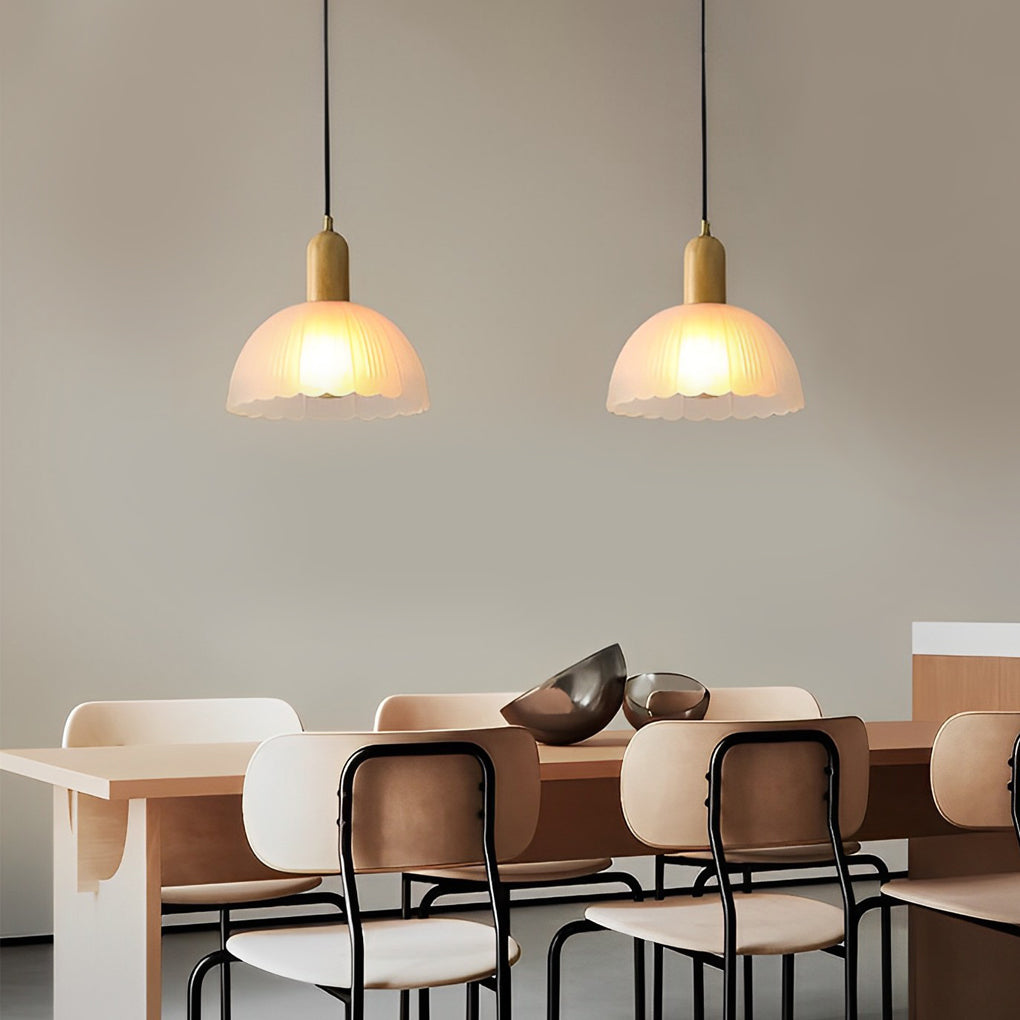 Glass Flower Wood LED Nordic Pendant