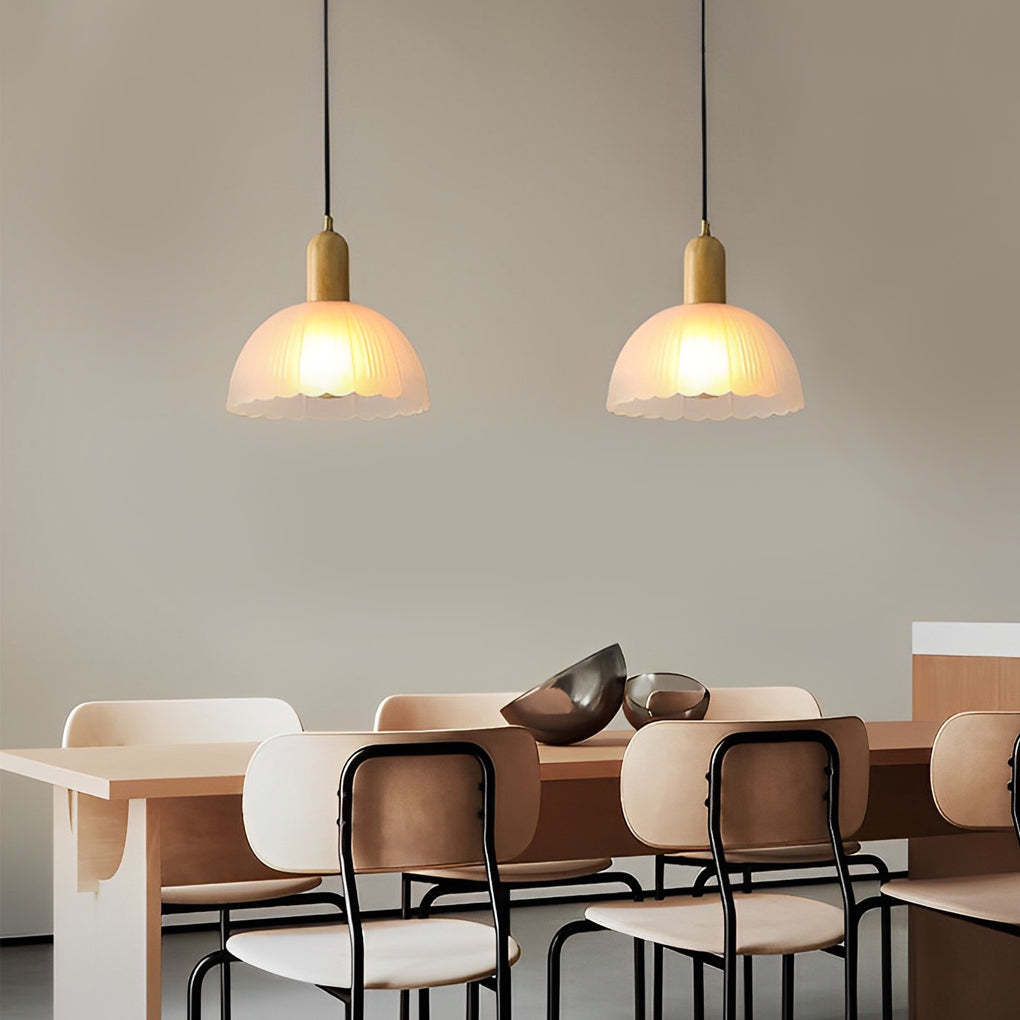 Glass Flower Wood LED Nordic Pendant
