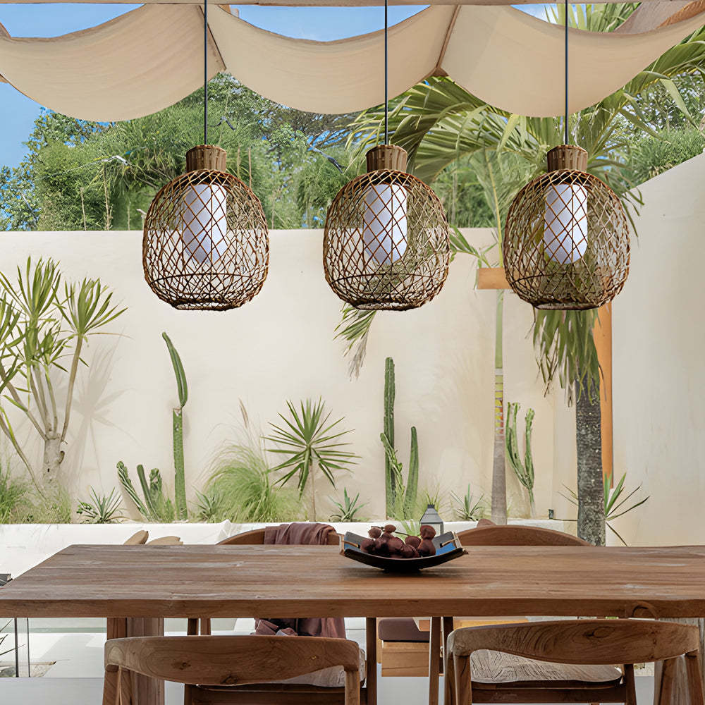 Outdoor Rattan Pendant Lights 10W Rustic Modern LED Ceiling Hanging Lantern Lights-Lighom