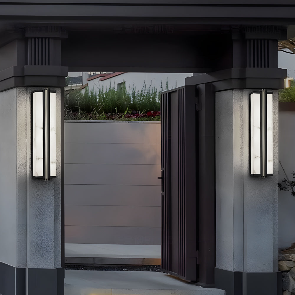 Modern Black LED Indoor/Outdoor Wall Lights with Resin Marble Shade-Lighom
