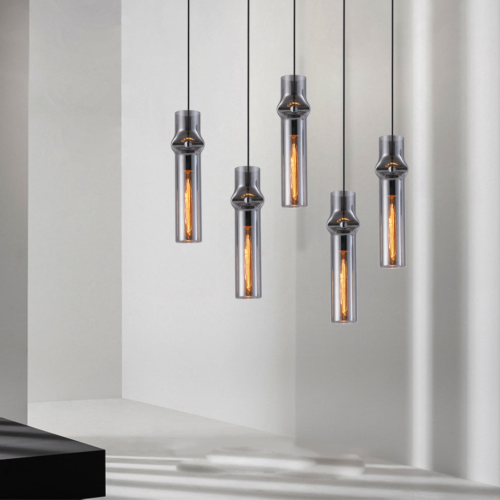 Cylindrical Glass Iron Post-Modern Pendant