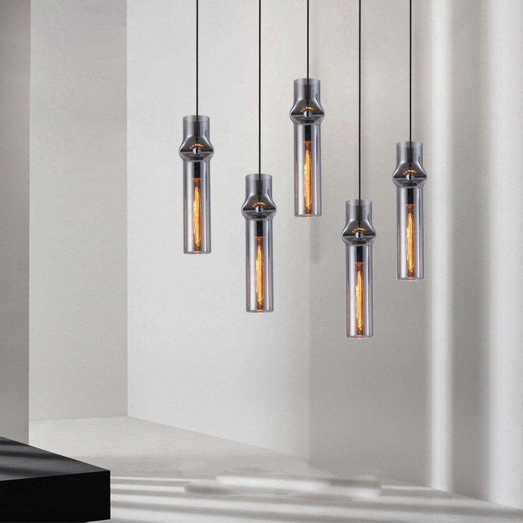 Cylindrical Glass Iron Post-Modern Pendant