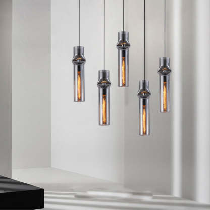 Cylindrical Glass Iron Post-Modern Pendant