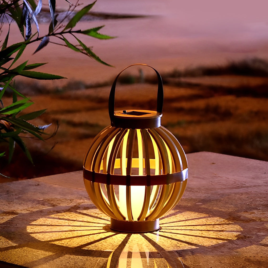 Portable Rattan Craft Modern Solar Outdoor Lantern