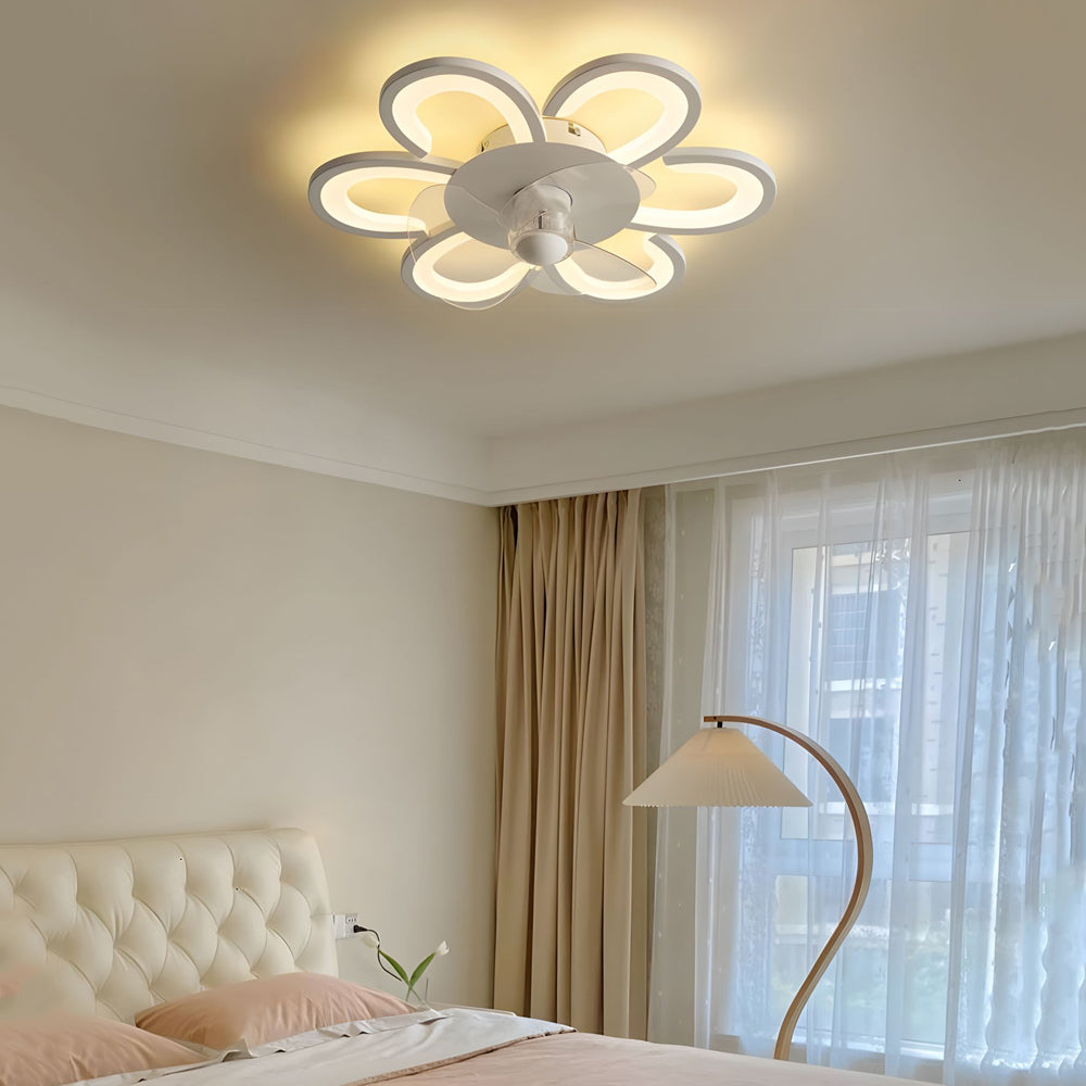 19.7 in. 6-Speed White Flower Flush Mount Ceiling Fan Light