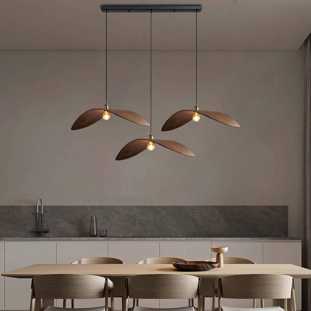 Wabi-Sabi Walnut Bar Leaf Curve Wood Pendant Light