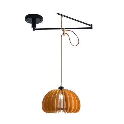 Wood Umbrella Dimmable Swing Arm Modern Chandelier