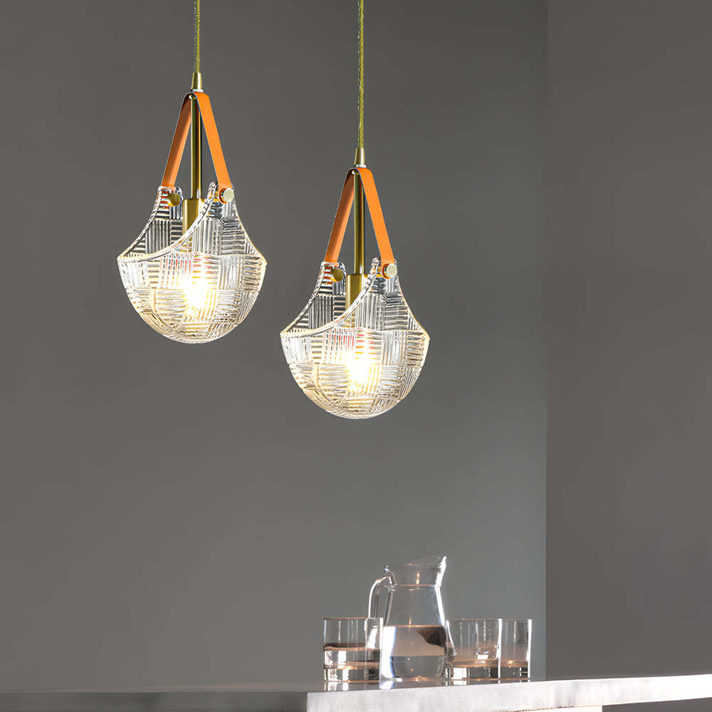 Woven Glass Leather Copper Modern Pendant Lamp