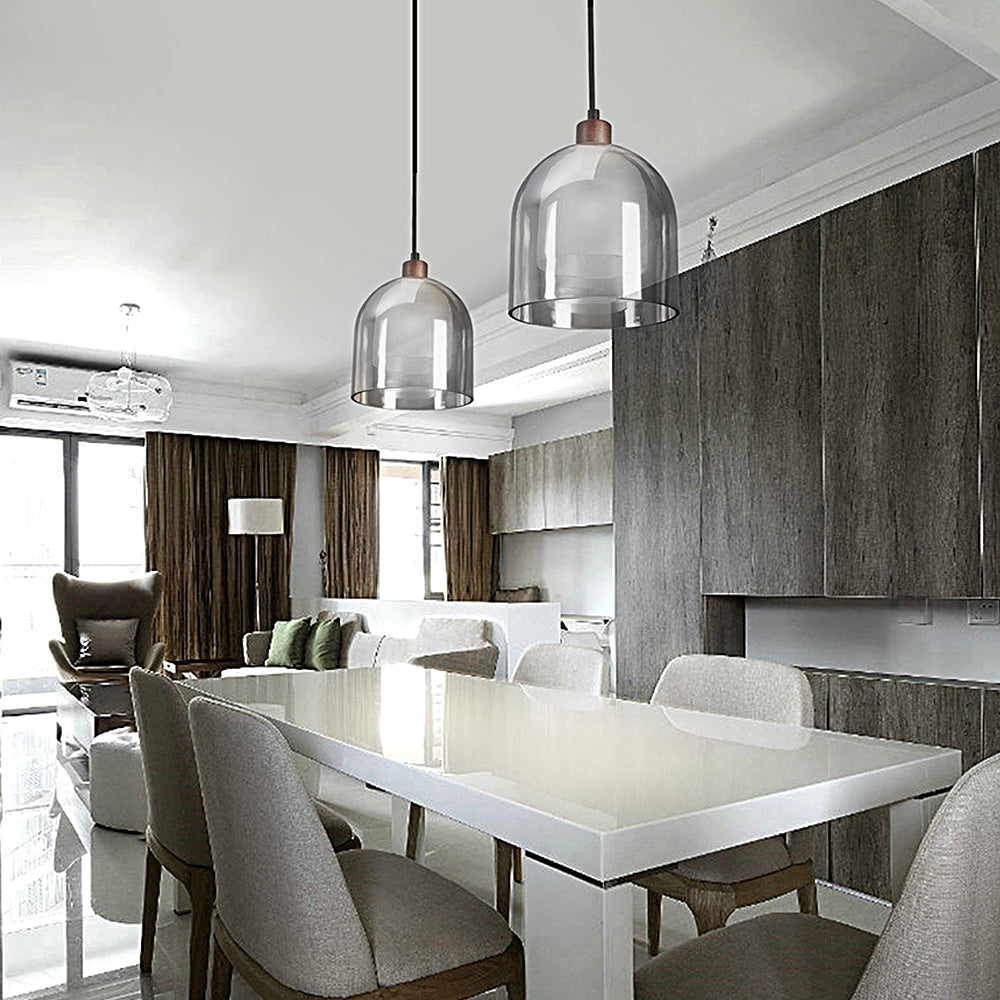 Double Glass Wood Brown Nordic Pendant Light