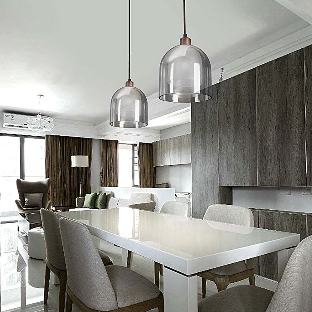 Double Glass Wood Brown Nordic Pendant Light