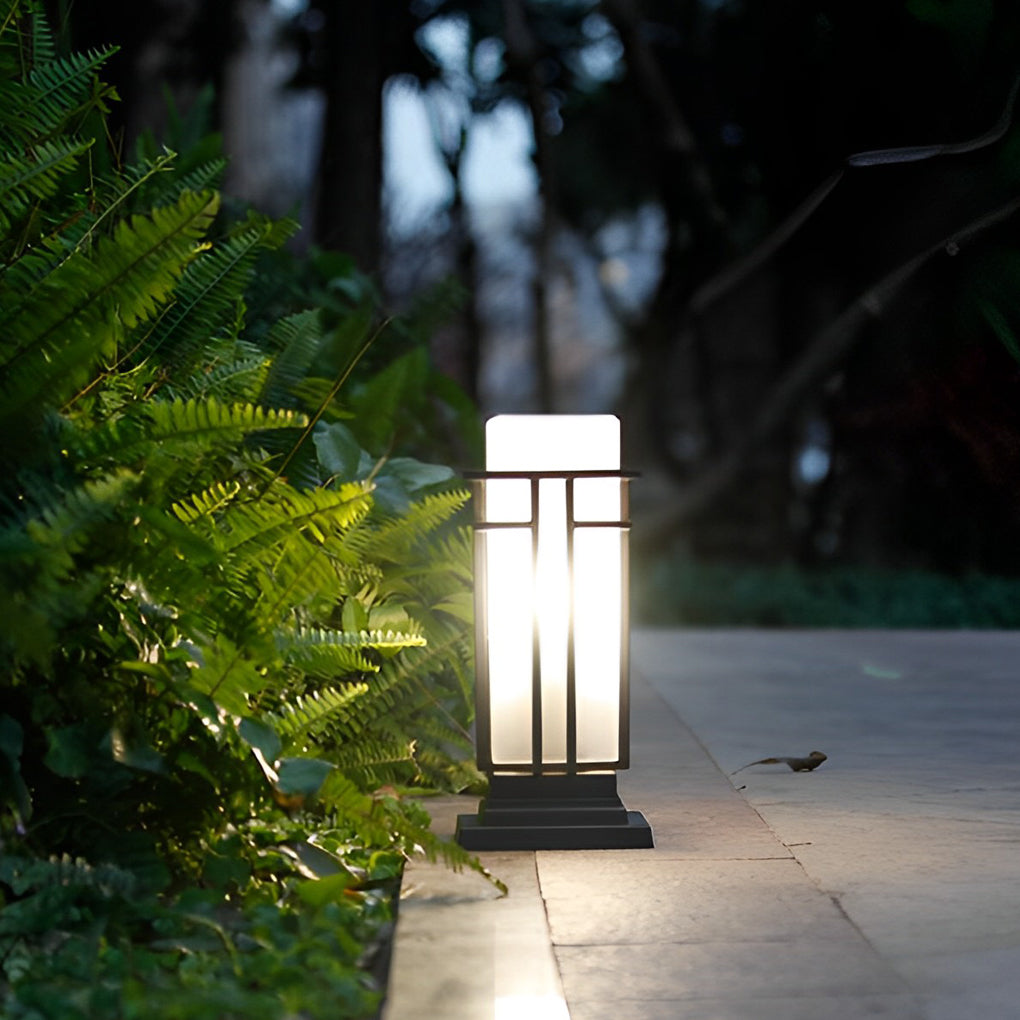 Black Retro Aluminum Post Lights with Frosted Glass Outdoor Waterproof Column Lamps-Lighom